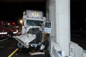 Damage to Walmart truck involved in the Cranbury, NJ accident.
